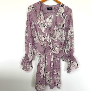 BOGO SALE Vici Lavender Floral Mini Dress Boho Festival Cottage Elastic Waist